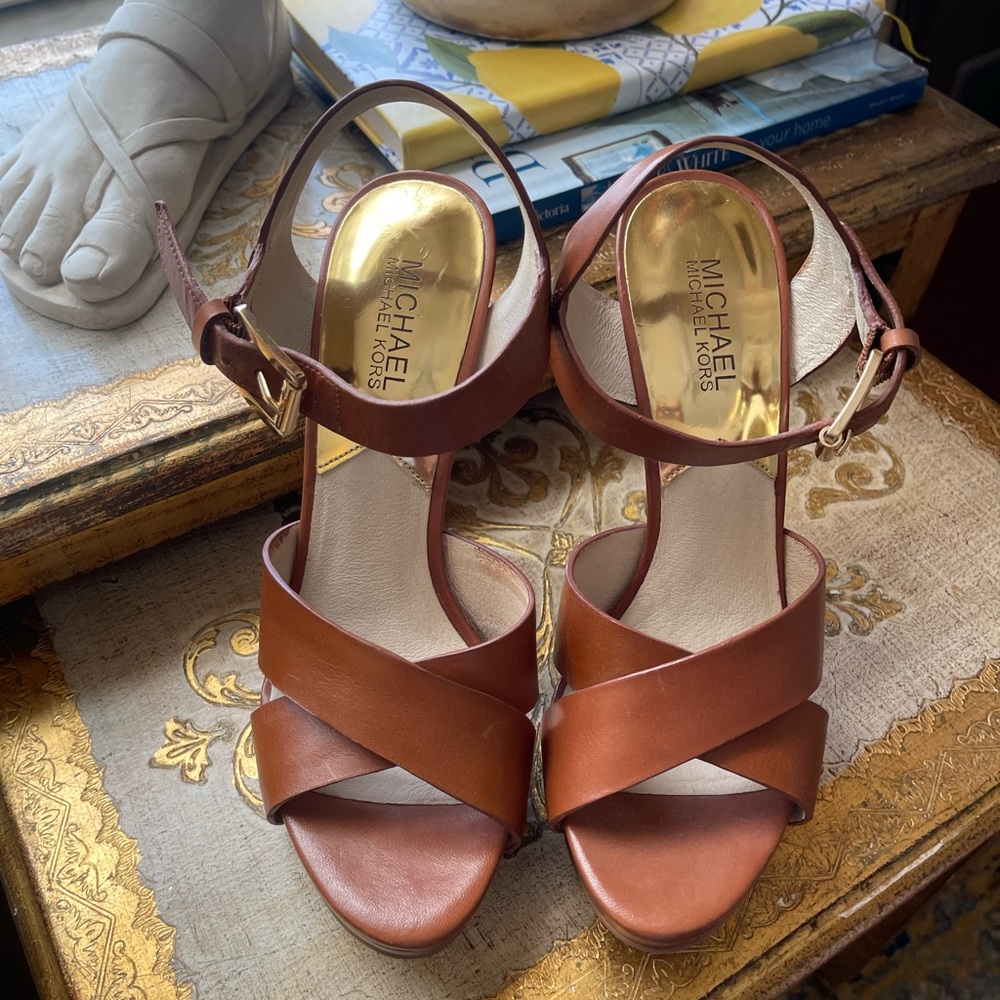 Michael Kors Brown Heeled Sandals with Ankle Strap